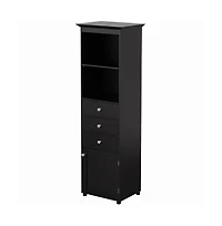 Basicwise Tall Freestanding Storage Organizer Linen Tower, Vanity Closet, Bathroom Cabinet with 2 Open shelves, 3 Drawers, and a White