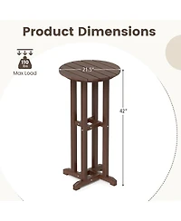 Gymax 21.5'' Round Bar Table Patio Hdpe Bar Height Dining Table w/ Slatted Tabletop