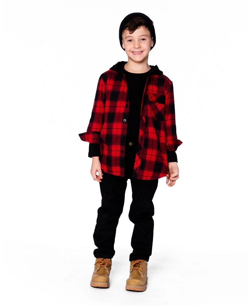 Deux par Big Boys Plaid Flannel Shirt with Hoodie Red and Black