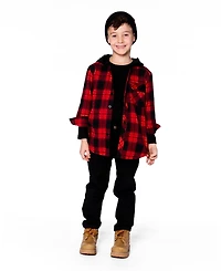 Deux par Big Boys Plaid Flannel Shirt with Hoodie Red and Black