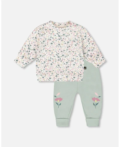 Deux par Baby Girl Cotton Evolutive Pant and Long Sleeve Top Set Jade Green