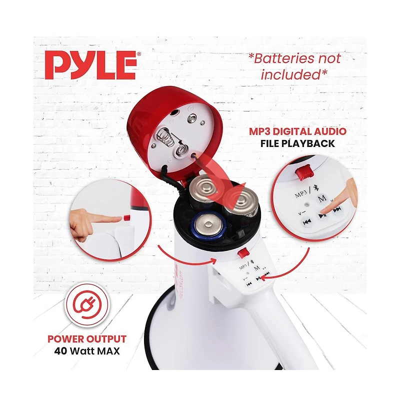 Pyle Bluetooth Megaphone - Pa Megaphone Speaker with Wired Microphone, Siren Alarm Mode, MP3/Usb/Sd Readers