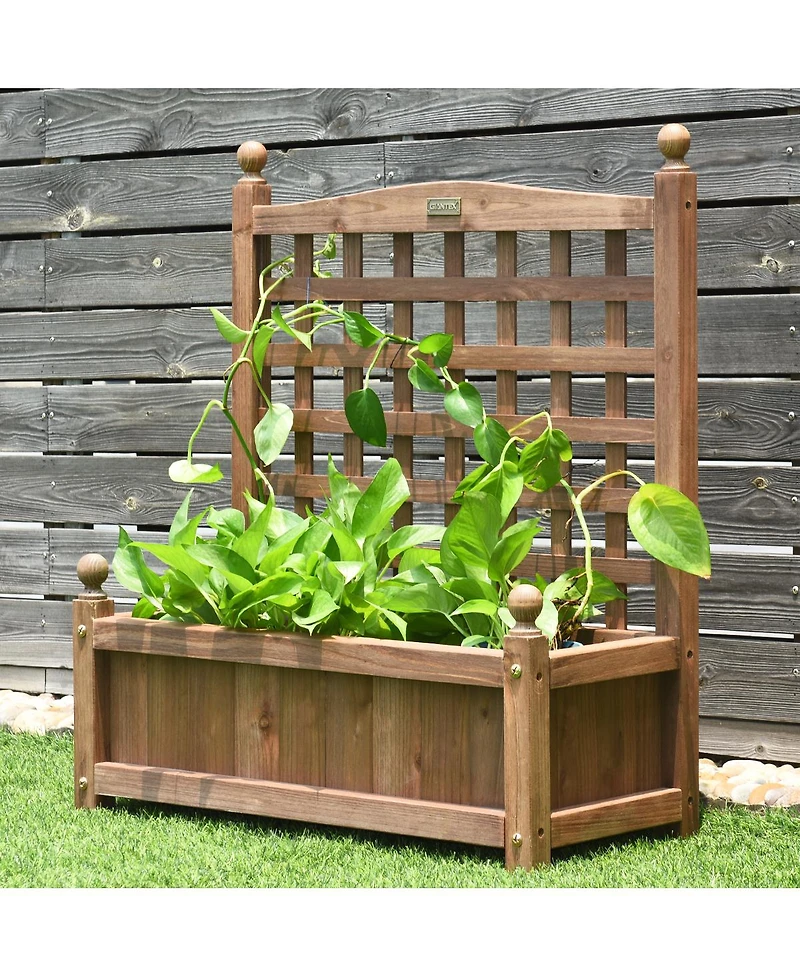 Costway Solid Wood Planter Box with Trellis Weather-Resistant Outdoor 25''x11''x30''