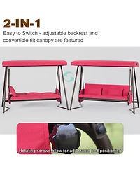 Flynama Outdoor Patio 3 seaters Metal Swing Chair Swing bed with Cushion and Adjustable Canopy Red Color