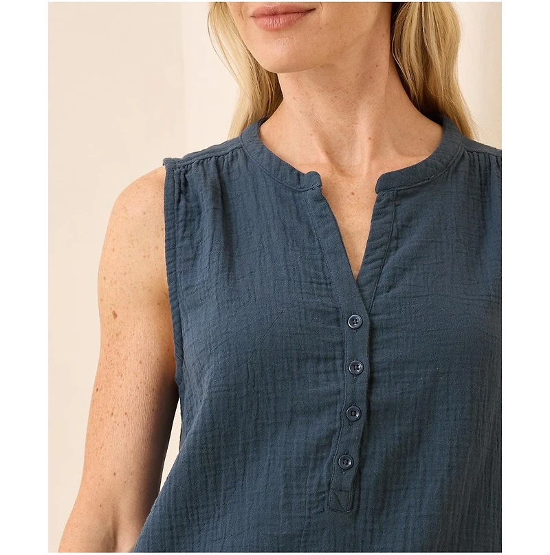 Pact Women's Organic Cotton Coastal Double Gauze Henley Tank