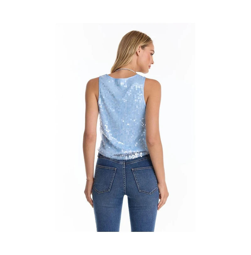 The Noli Shop Women's Sophia Sequin Tank - Capri Blue