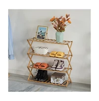 Basicwise Bamboo Foldable Shoe Rack, Free Standing Shoe Organizer Storage Rack, 4 Tier