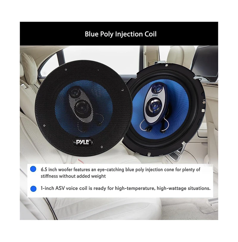 Pyle 6.5" Three-Way Sound Speaker System 180W Rms 360W Power Handling 4 Ohm Impedance for Car Audio PL63BL Blue