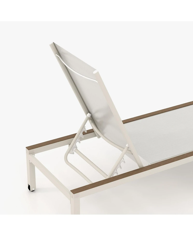Mondawe Outdoor Lounge Chair w/ Easy Move Wheels & Adjustable Breathable Mesh Backrest Deck Chair