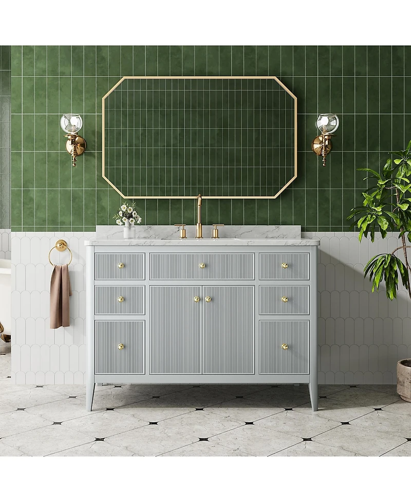 Casainc Fully Assembled 48" Freestanding Single Sink Bathroom Vanity with Solid Wood Construction and Engineered Marble Top