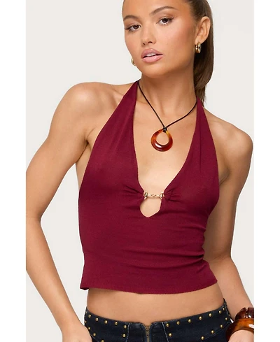 Edikted Women's Missie Knitted Plunge Neck Halter Top