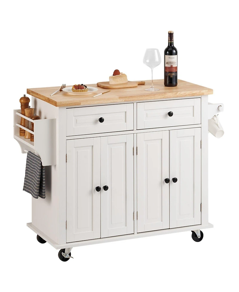 Slickblue Kitchen Island Cart with Wood Top, Drop Leaf, Drawer, Cabinet, and Rolling Wheels