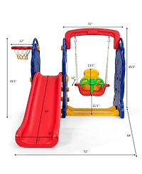 Gymax Toddler 3 in 1 Climber and Swing Set Climber Slide Playset w/Basketball Hoop