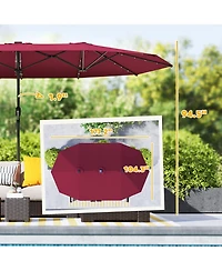Outsunny Double-Sided Sun Umbrella, Garden Parasol with Light,