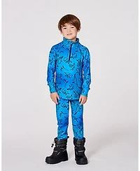 Deux par Big Boys Two-Piece Thermal Underwear Set Blue Gradient Dinosaur Print