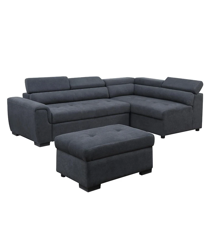 Homlux 97" Dark Gray Fabric Sleeper Sofa Sectional with Adjustable Headrest and Storage Ottoman