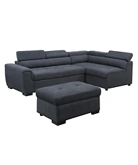 Homlux 97" Dark Gray Fabric Sleeper Sofa Sectional with Adjustable Headrest and Storage Ottoman