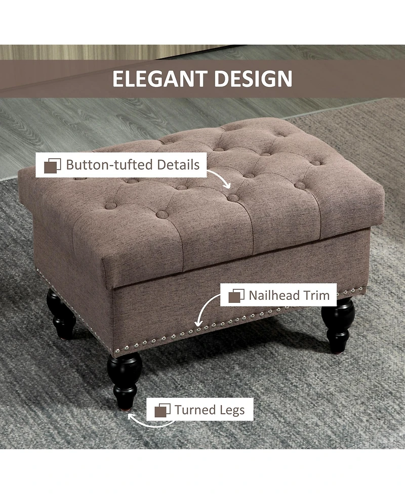 Homcom 25" Button-Tufted Storage Ottoman with Removable Lid