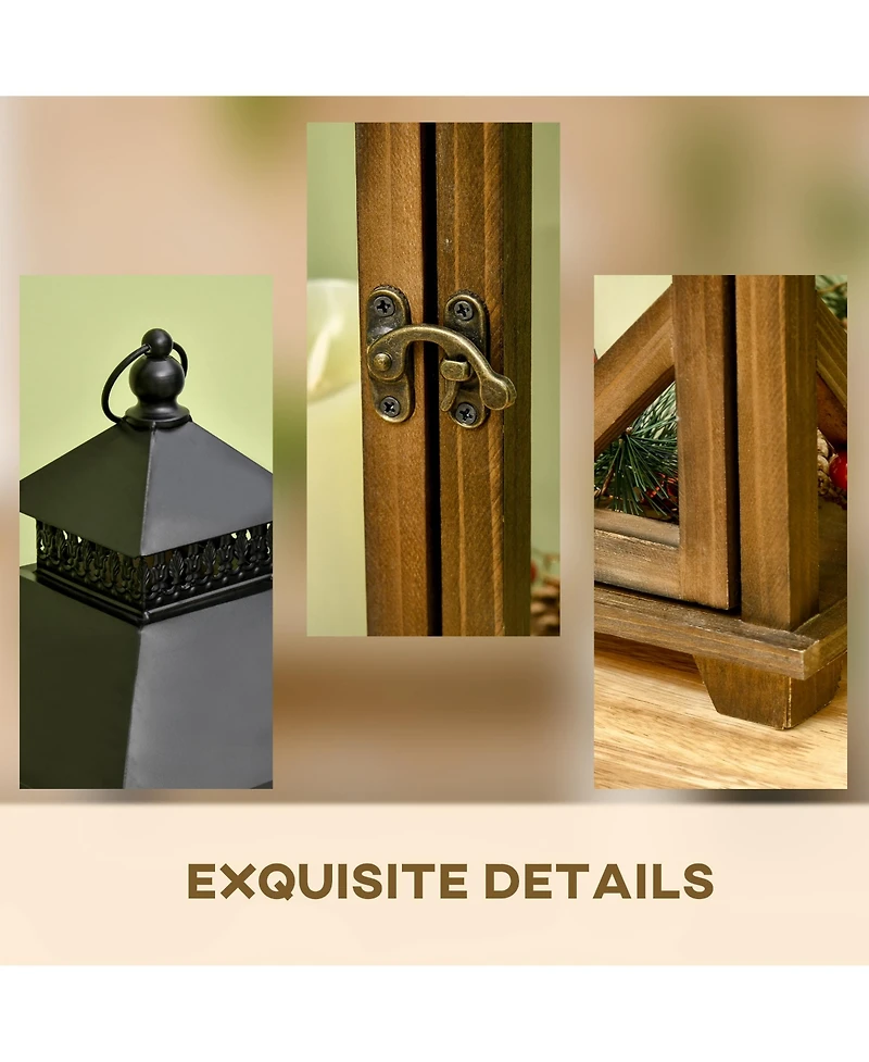 Homcom 2 Pack 31"/21" Lantern Decorative, Wooden Cove Outdoor Lantern