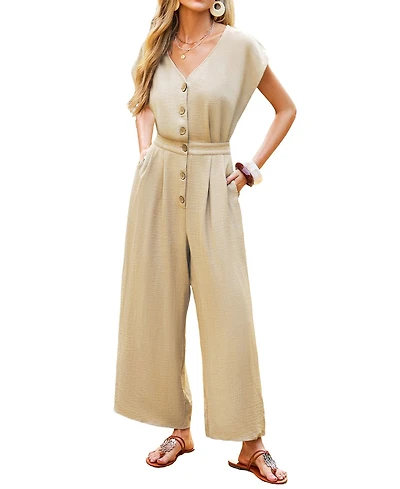 Cupshe Women's Elegant Button-Down Wide Leg Jumpsuit