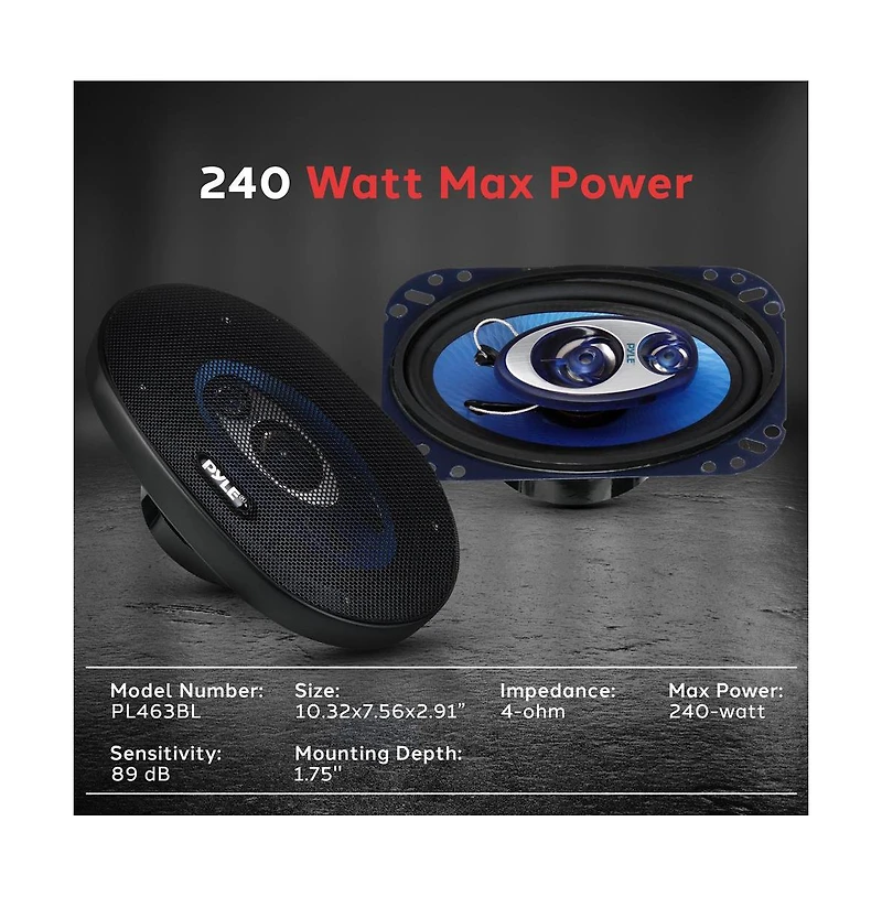 Pyle 4'' x 6'' 240 Watt Three-Way Speakers