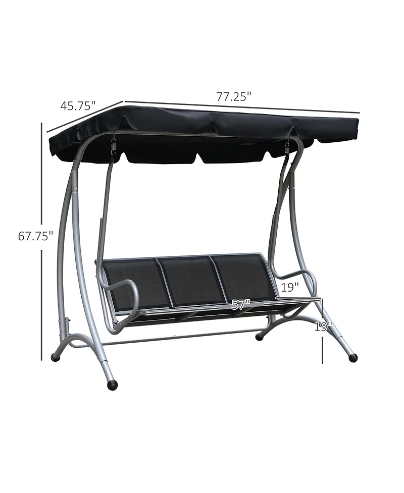 Flynama 3-Seat Patio Swing Chair, Outdoor Canopy Swing with Stand, Adjustable Shade, Steel Frame for Adults, Garden, Poolside, Black