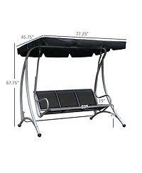 Flynama 3-Seat Patio Swing Chair, Outdoor Canopy Swing with Stand, Adjustable Shade, Steel Frame for Adults, Garden, Poolside, Black