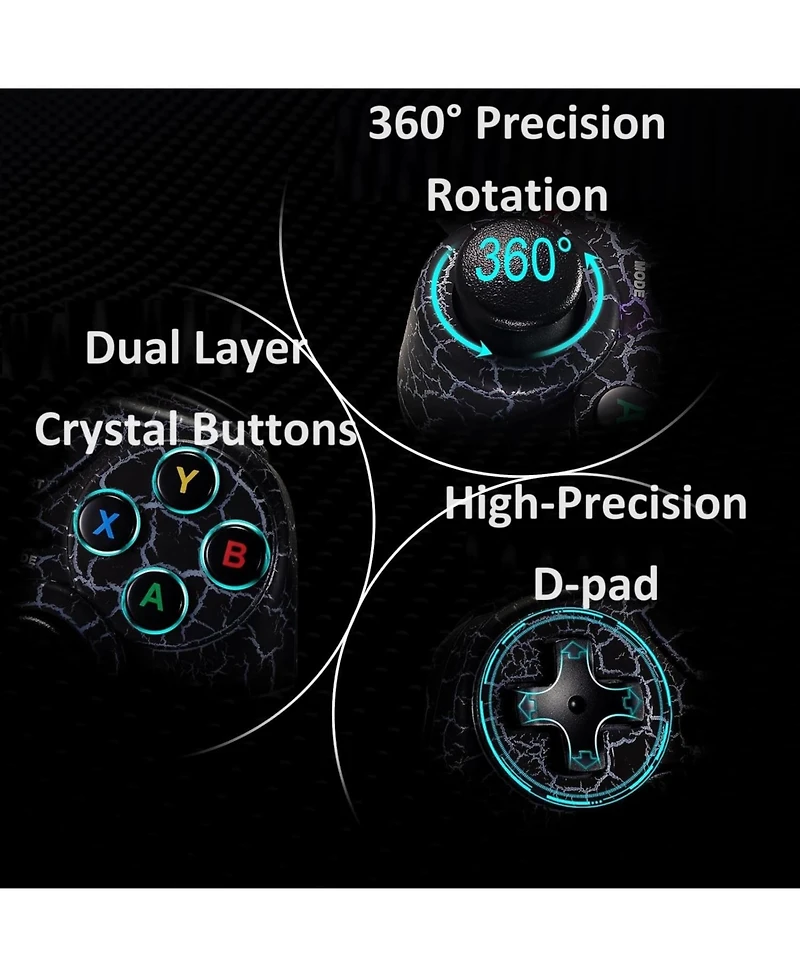 Nbcp Light-Up Wireless Controller for Pc, Black Crack Design with Rgb Led Lights, Turbo Function, Compatible with Windows & Steam
