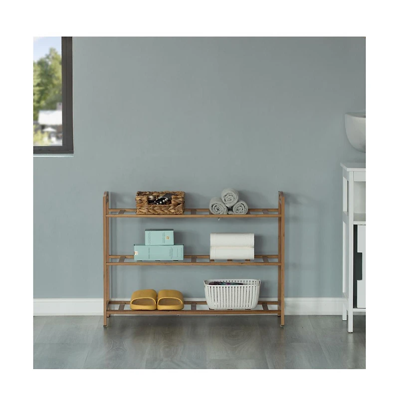 Basicwise Bamboo Storage Shoe Rack, Free Standing Shoe Organizer Storage Rack
