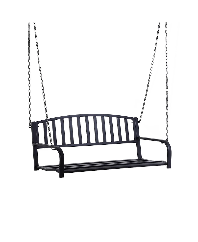 Flynama 2 Person Front Porch Swing Patio Swing Bench, Outdoor Steel Swing Chair with Sturdy Chains, for Backyard, Deck, 528 lb Weight Capacity, Black