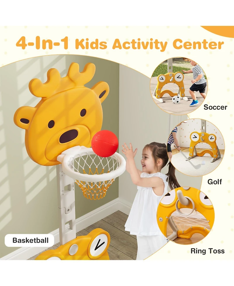 Gymax Toddler Basketball Hoop 4-in-1 Indoor/Outdoor Activity Center Sports Gift