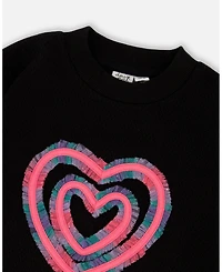 Deux par Big Girls Fleece Jacquard Tunic Black with Heart Applique
