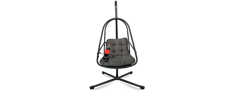 Wicker Swing Egg Chair with Stand Removable Guardrail and Cup Holder