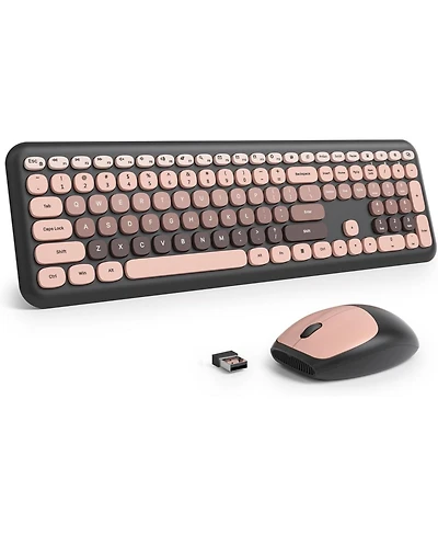 Colorful Keyboard and Mouse Wireless Silent, Full-Size Retro Typewriter Keyboard