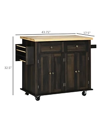 Halifax North America Brown Oak Kitchen Trolley: Rolling Cart with Rubberwood Top & Racks