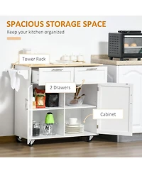 Halifax North America White Kitchen Island: 41" Rolling Cart with Rubberwood Top and Drawers