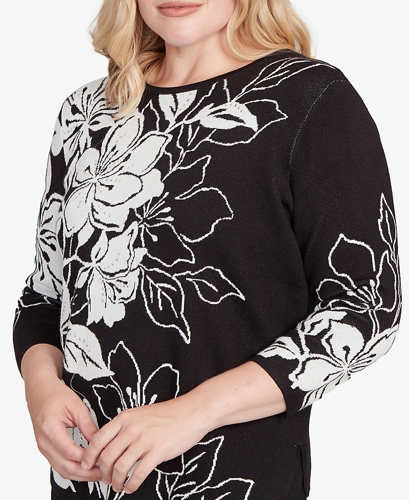 Alfred Dunner Women's Dramatic Floral Jacquard Sweater