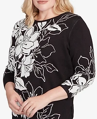 Alfred Dunner Women's Dramatic Floral Jacquard Sweater