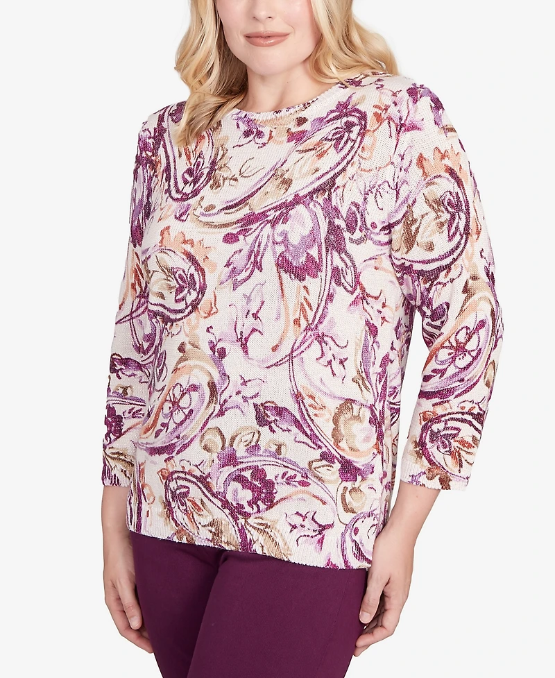 Alfred Dunner Women's Urban Legend Shimmer Paisley Crew Neck Sweater