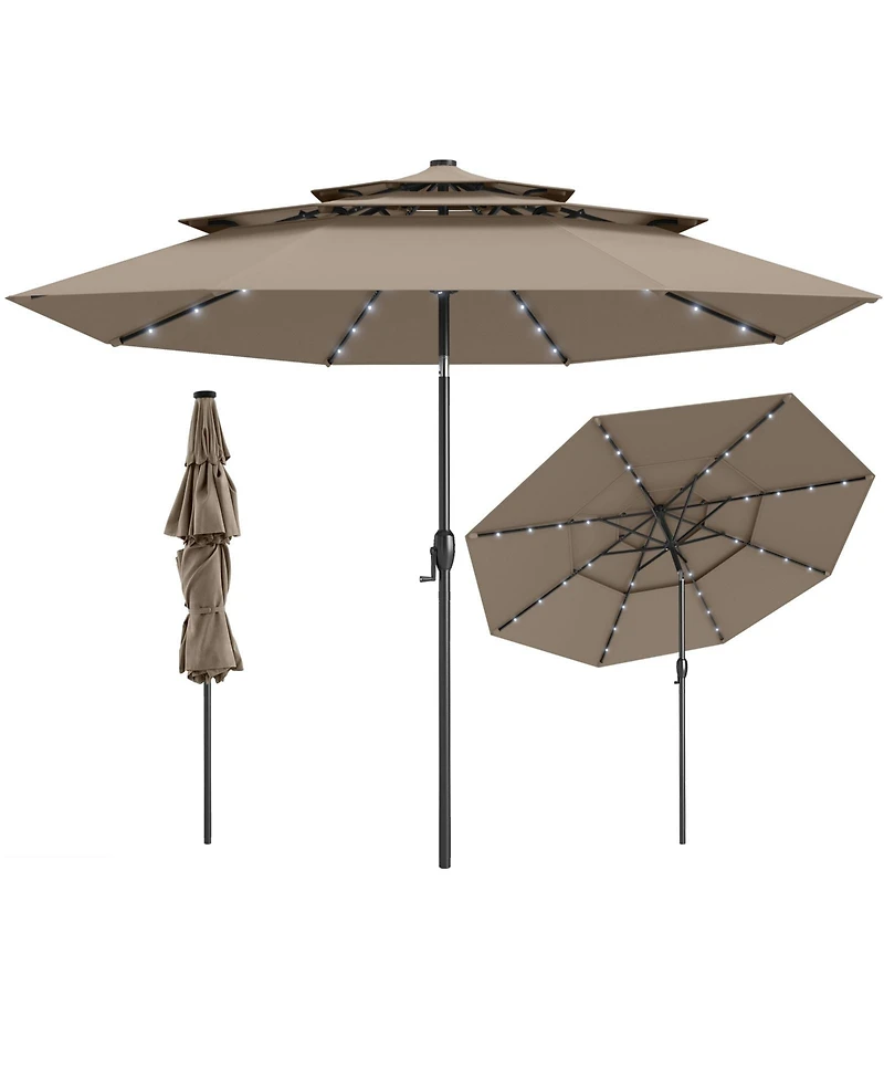 Gymax 10 Ft Solar Patio Umbrella w/ 32 Led Lights 3-Tier Vented Top Tilt Adjustment