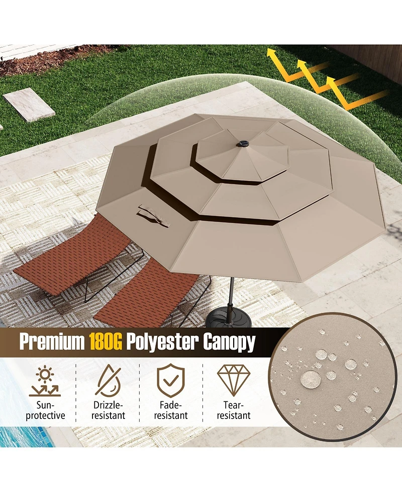 Gymax 10 Ft Solar Patio Umbrella w/ 32 Led Lights 3-Tier Vented Top Tilt Adjustment