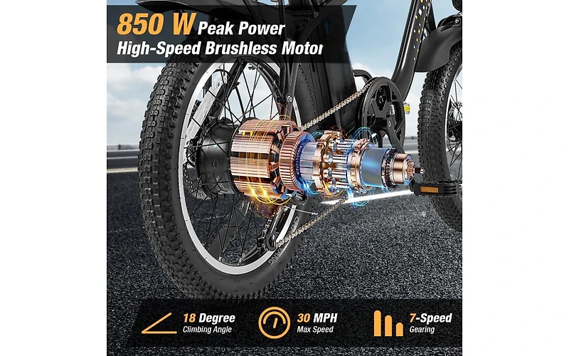 Hitway Folding Electric Bicycle for Adults with 20-Inch Fat Tires Snow E-Bike