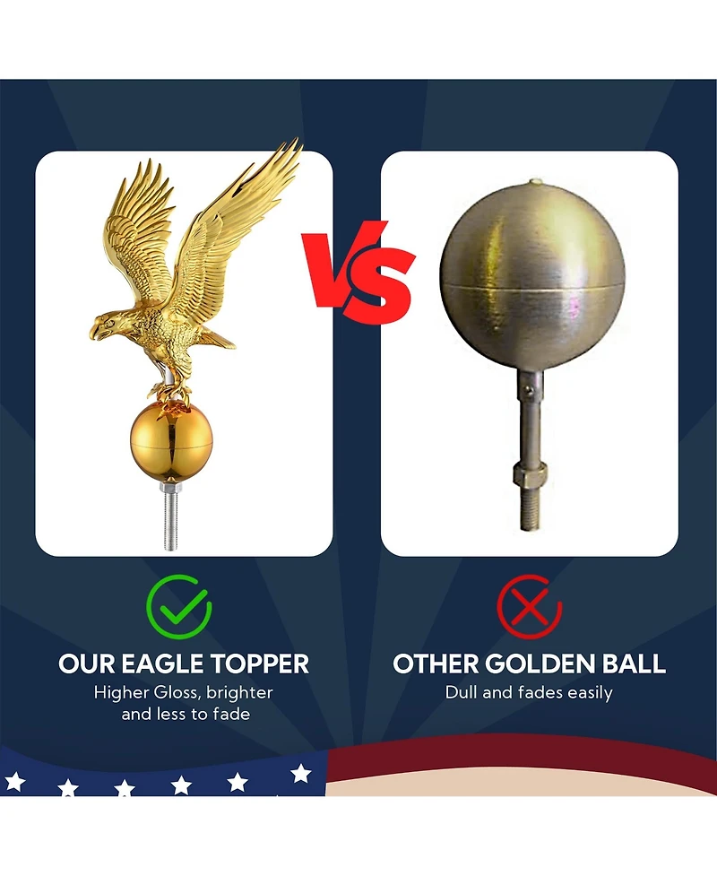 Yescom Bravery 20ft Eagle Topper Sectional Aluminum Flag Pole Kit with Solar Light Us Flag Ball Top for Outside, Silver