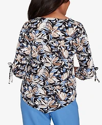 Alfred Dunner Women's Tie Sleeve Brushstroke Floral Knit Top