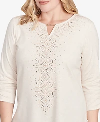 Alfred Dunner Women's Urban Legend Center Embellished V-Neck Top