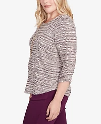 Alfred Dunner Women's Urban Legend Textured Shimmer Space Dye Top with Necklace