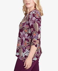 Alfred Dunner Women's Urban Legend Batik Floral Melange Printed Top