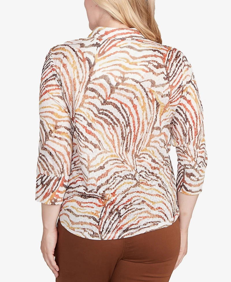 Alfred Dunner Women's Mount Laurel Animal Burnout Button Front Top