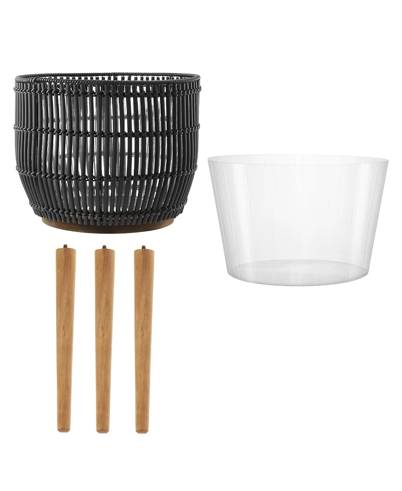 Casafield Floor Planter with Wood Legs Natural, Basket Stand, Large Plant Pot Cover Liner