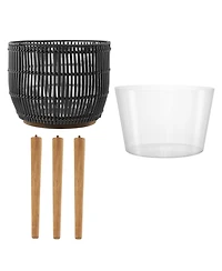 Casafield Floor Planter with Wood Legs Natural, Basket Stand, Large Plant Pot Cover Liner